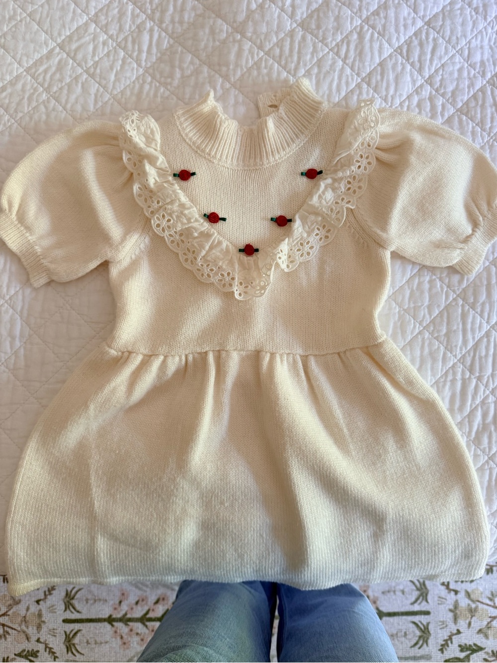 Janie and Jack Cream Ribbed Crewneck Sweater dress